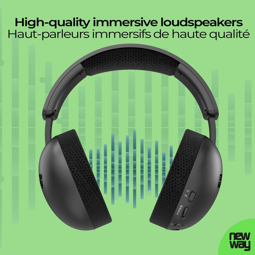 NEWWAY NH251 Kabelloser Audio-Kopfhörer – einziehbares Mikrofon – Triple Mode WiFi 2,4 GHz/BT/3,5 mm