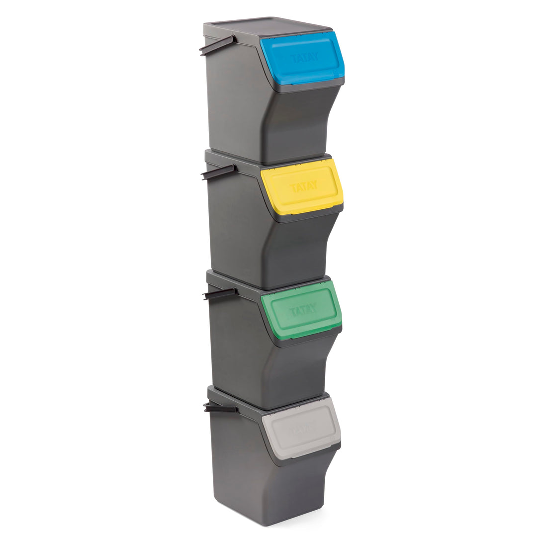 TATAY Mülltrennsystem Easy Waste 20L | 4er Set Recycling Behälter | Modular und Stapelbar | Deckel m