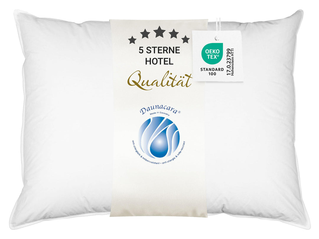 ZOLLNER Deluxe Kopfkissen aus 100% Daunen - Made in Germany – für Allergiker geeignet – Bezug aus ho