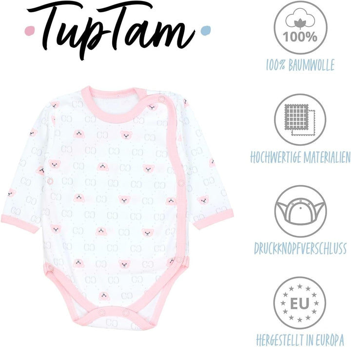 Baby Body Langarm – Wickelbody Langarm im 5er Pack aus Baumwolle für Mädchen und Jungen, Bärchen Ros