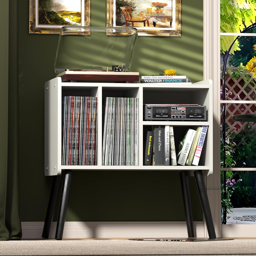 Plattenspielertisch, Plattenspielerständer aus der Mitte des Jahrhunderts mit Vinylaufbewahrung für