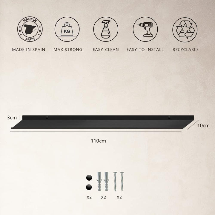 MILUKA Wandregal Schwarz Metall | Regal Wand 110 cm Long | Wandboards, Für Dekos, Bilderrahmen, Buch