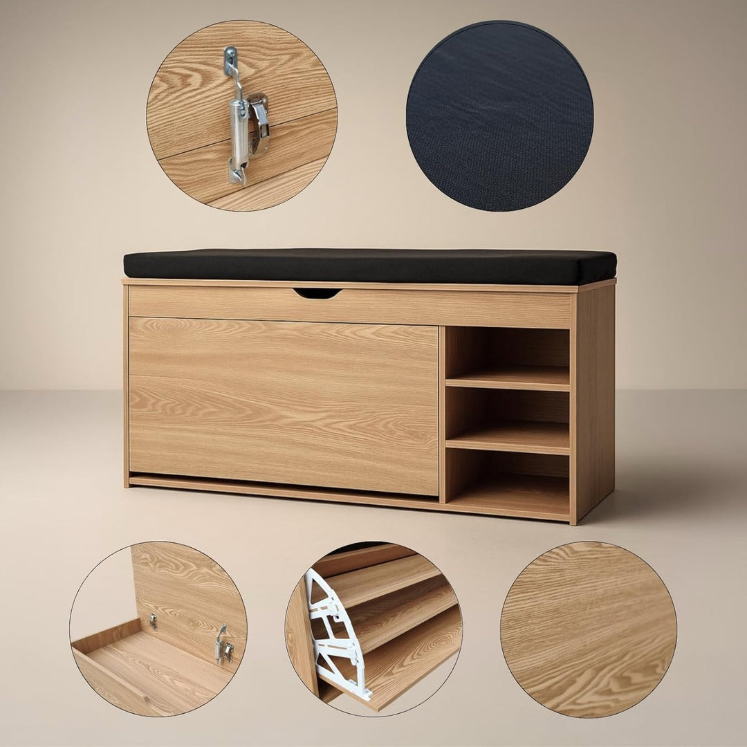 Schuhschrank mit Sitzfläche und ausziehbaren Regalen GRADIA, 100 x 34 x 50 cm Braun, Braun