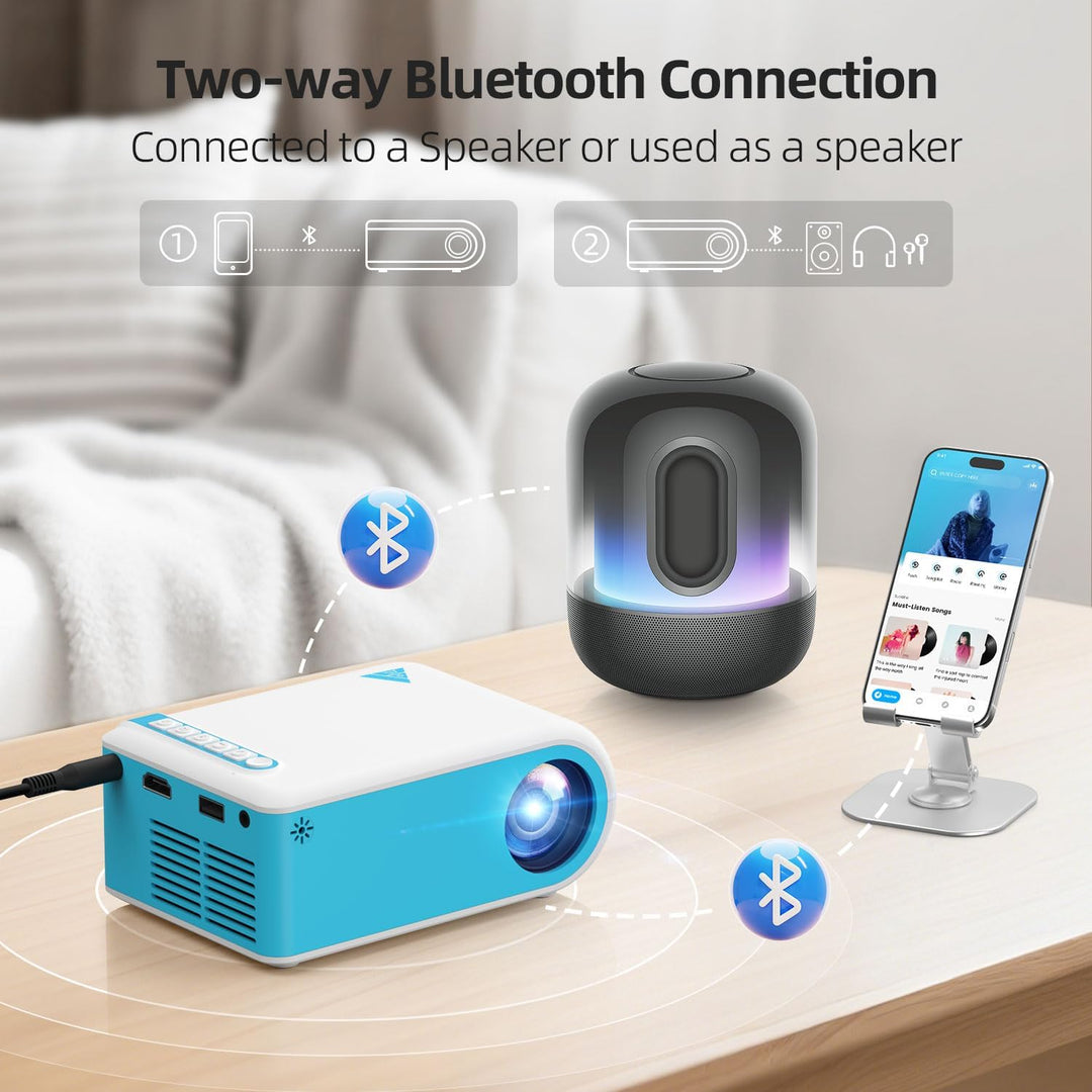 Nasin Mini Beamer Unterstützt 1080P, 4K Projektor Tragbarer mit WiFi 6 und Bluetooth5.4, Beamer Klei
