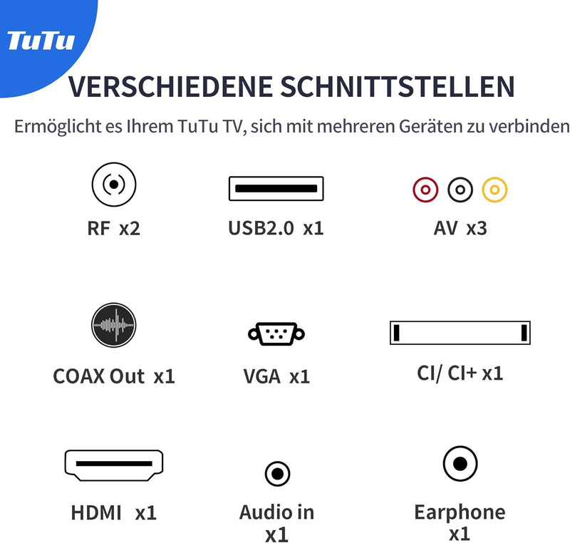 TuTu Fernseher 24 Zoll (60 cm) HD LED TV mit Triple Tuner (DVB-T/T2-C-S/S2), USB Media Player, HDMI,