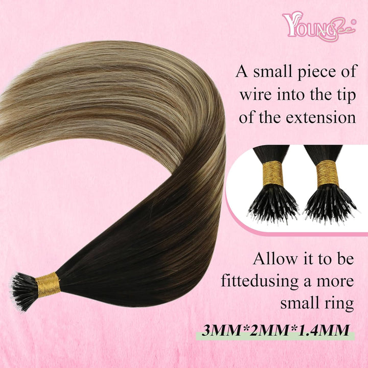 YoungSee Nanoring Extensions Balayage Nanoring Extensions Echthaar 1g Braun Balayage Blond Nanoring