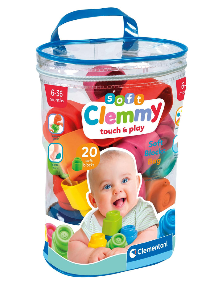 Clementoni Soft Clemmy Bausteine im Beutel 17877 – 20 weiche Bauklötze für Babys & Kleinkinder ab 6