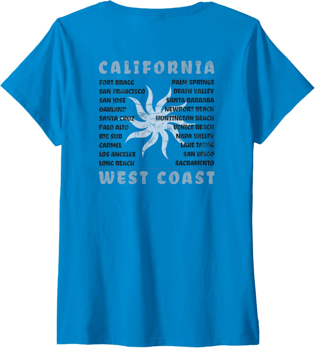 Damen California West Coast Front Back T-Shirt mit V-Ausschnitt