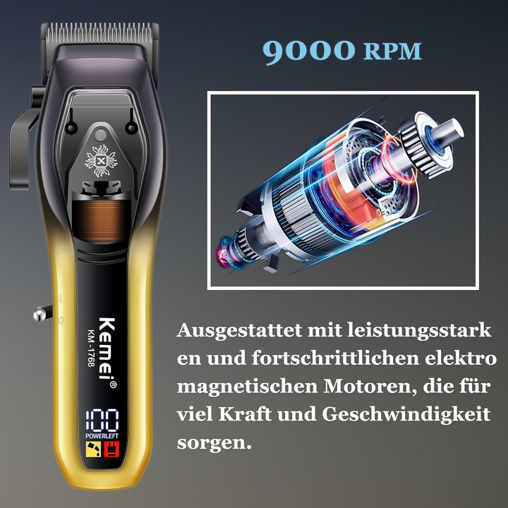 KEMEI Professionelle Haarschneidemaschine für Herren, 9000 U/min, wiederaufladbar, kabellos, mit LED