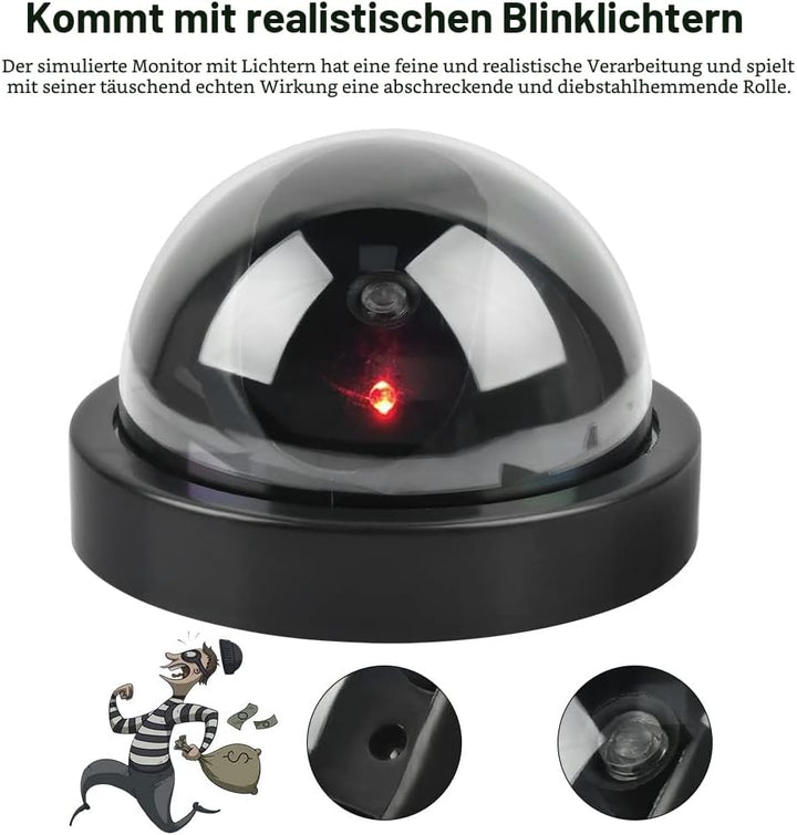 DODUOS 4 Stück Dummy Sicherheits Dome Kameras, Attrappe Kamera CCTV Dummy Überwachungskamera mit Rot