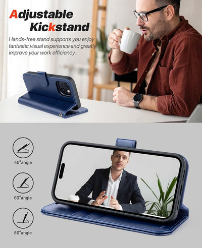 OCASE iPhone 15 Hülle(2in1) Leder Stossfestes Case [Abnehmbare magnetische Hülle] [Kabelloses Laden]