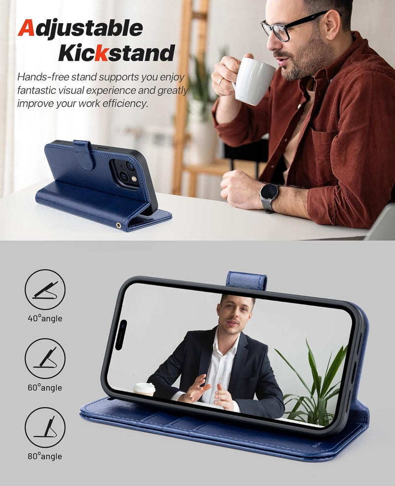 OCASE iPhone 15 Hülle(2in1) Leder Stossfestes Case [Abnehmbare magnetische Hülle] [Kabelloses Laden]