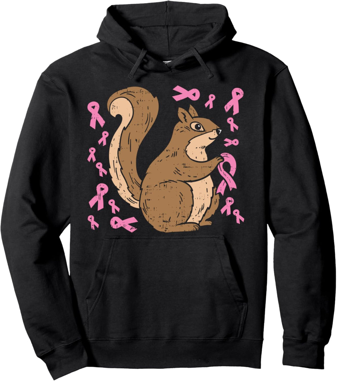 Squirrel Pink Ribbon Breasr Cancer Awareness Support Gift Pullover Hoodie