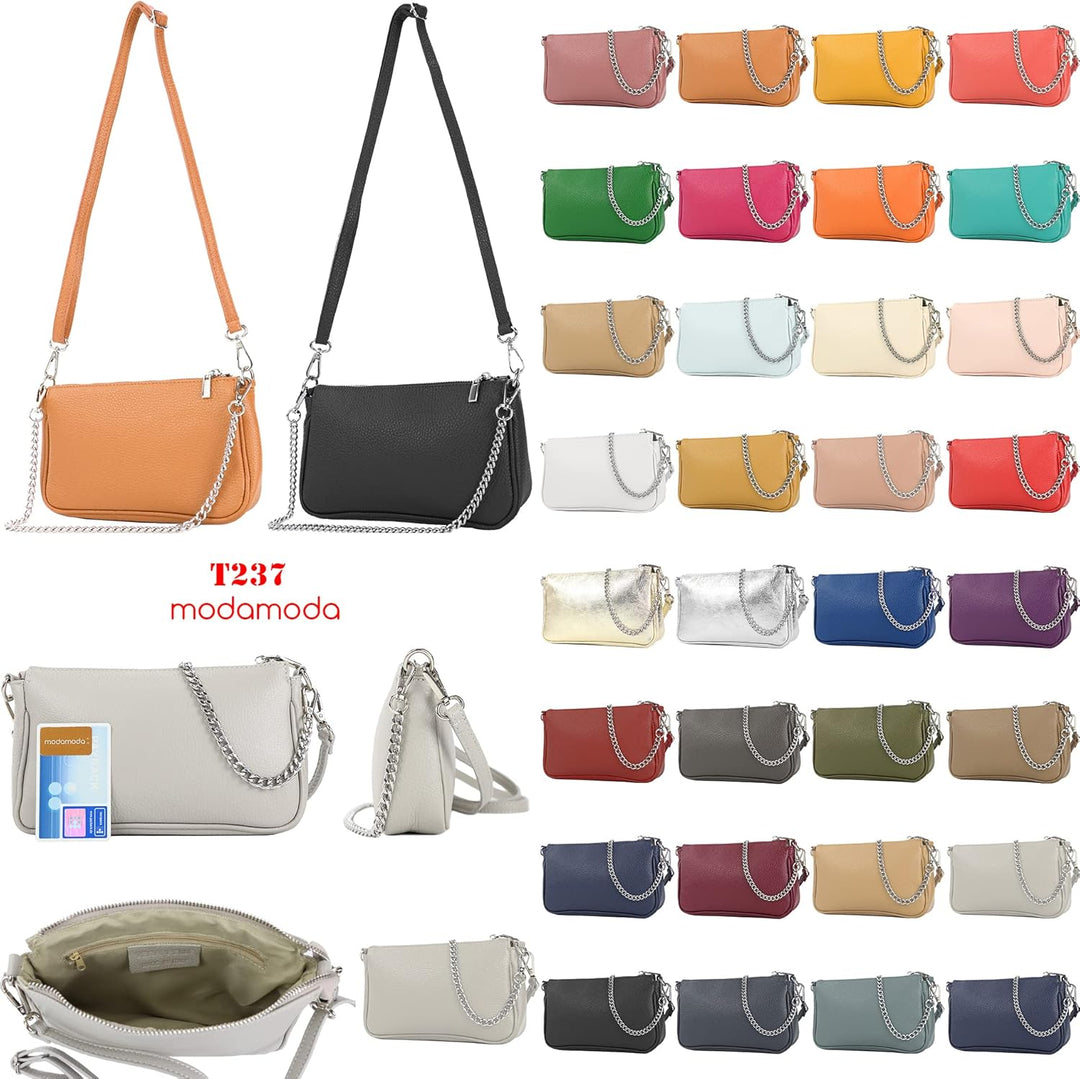 modamoda de - T237 - Umhängetasche Klein Small aus ital. Leder Telegrau, Telegrau