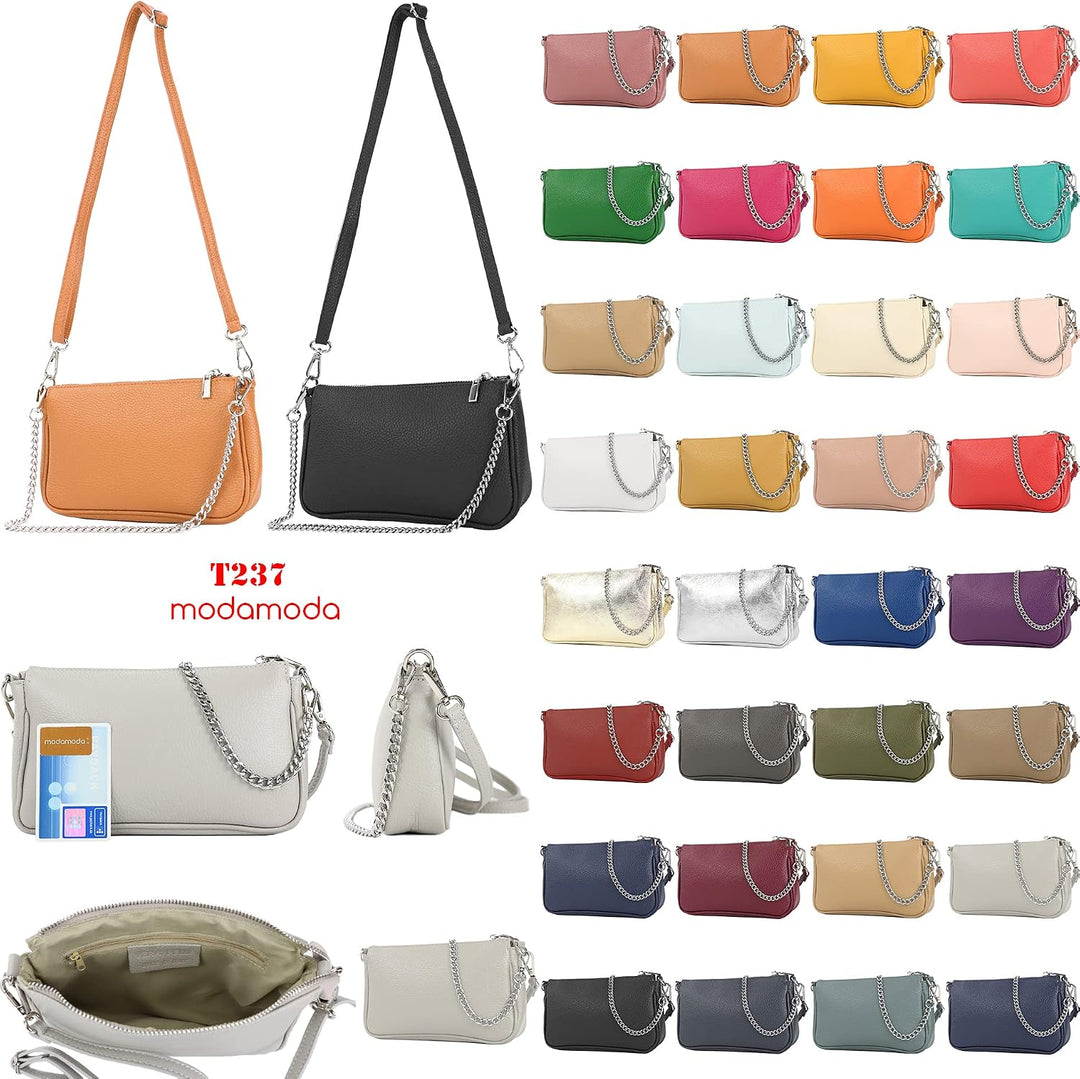 modamoda de - T237 - Umhängetasche Klein Small aus ital. Leder Cognac, Cognac