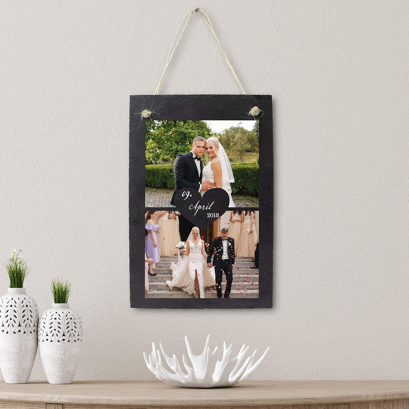 wandmotiv24 Schiefertafel Hochzeit, Aufhängeschild mit Strick, Personalisierbar Digitaldruck 2 Farbf