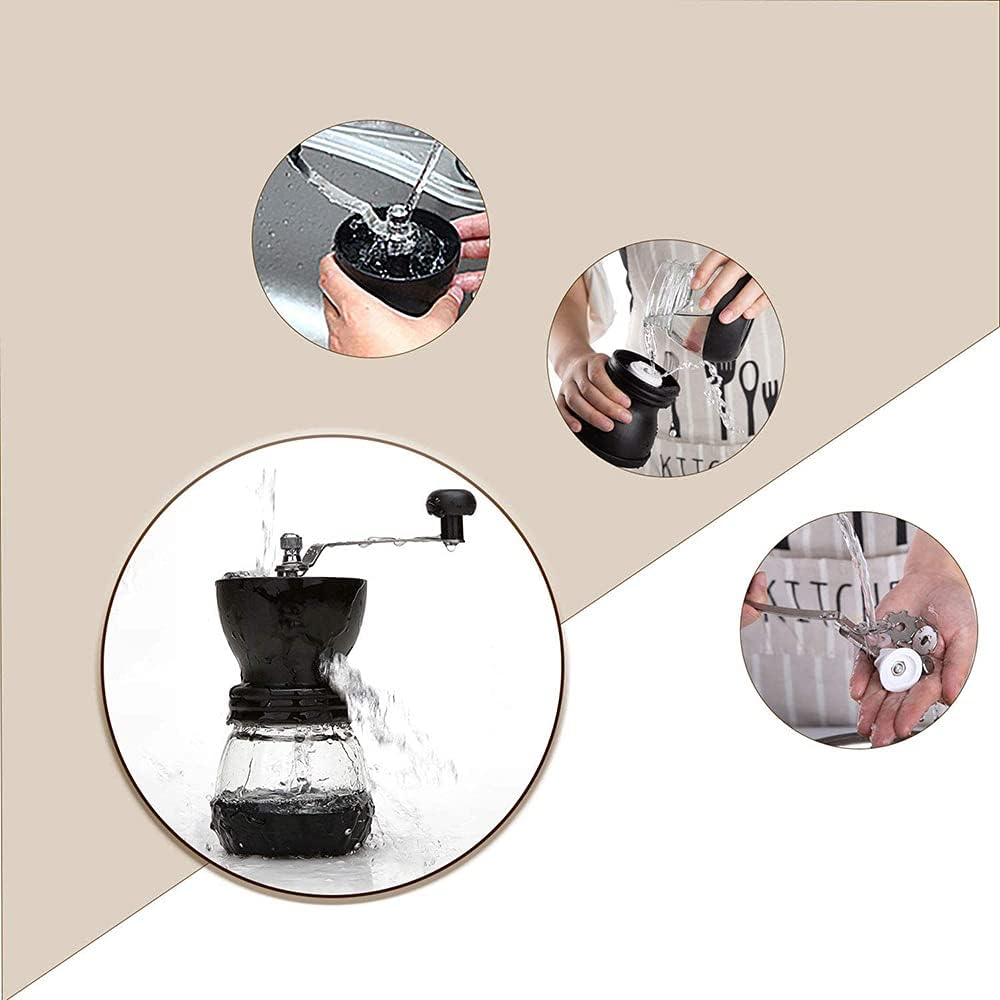 Manuelle Kaffeemühle mit Keramik-Frässtiften, 350 ml,Glasdosen, Silikonabdeckung und Edelstahlgriff,