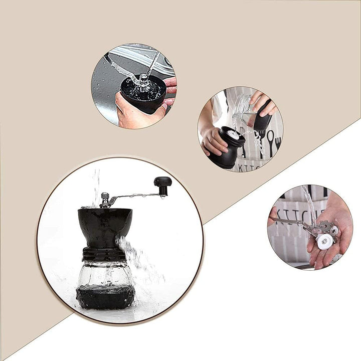 Manuelle Kaffeemühle mit Keramik-Frässtiften, 350 ml,Glasdosen, Silikonabdeckung und Edelstahlgriff,