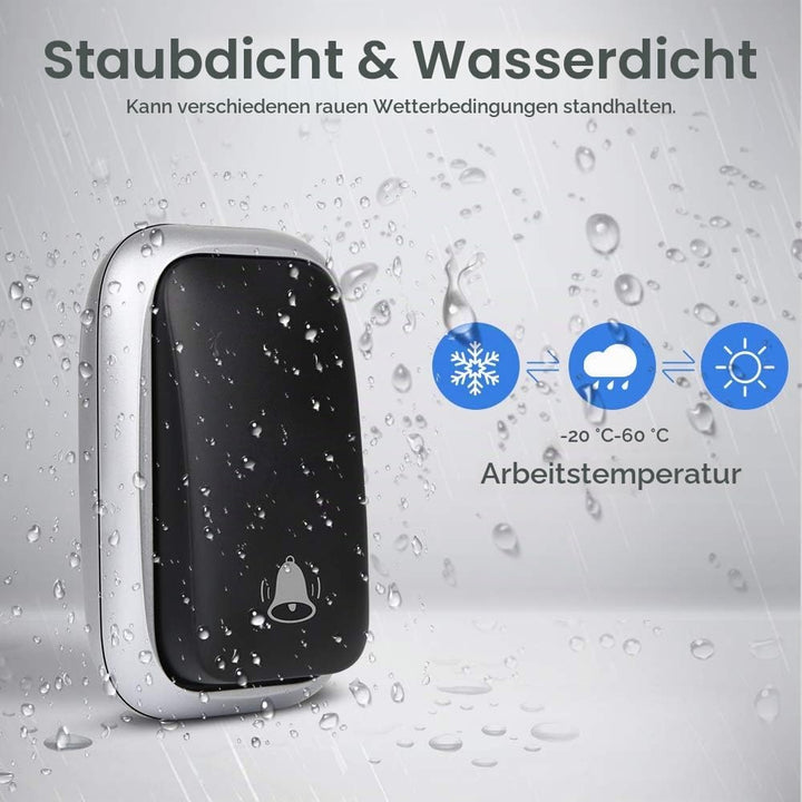 Batterielose Funkklingel, PDGROW Funk Türklingel Einstecken Kabellos Hausklingel Set Wasserdichte Fu