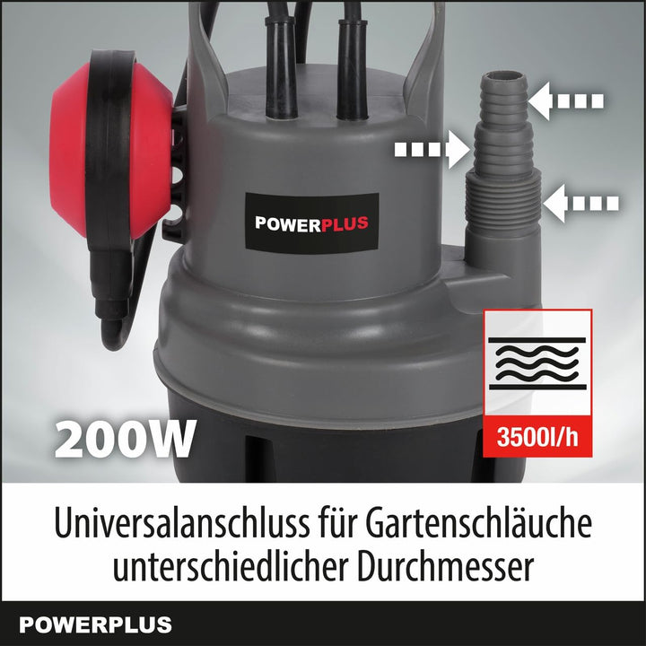 Powerplus Elektrische Wasserpumpe POWEW67900-200 W Tauchmotorpumpe, Maximaltemperatur 35°C und Förde