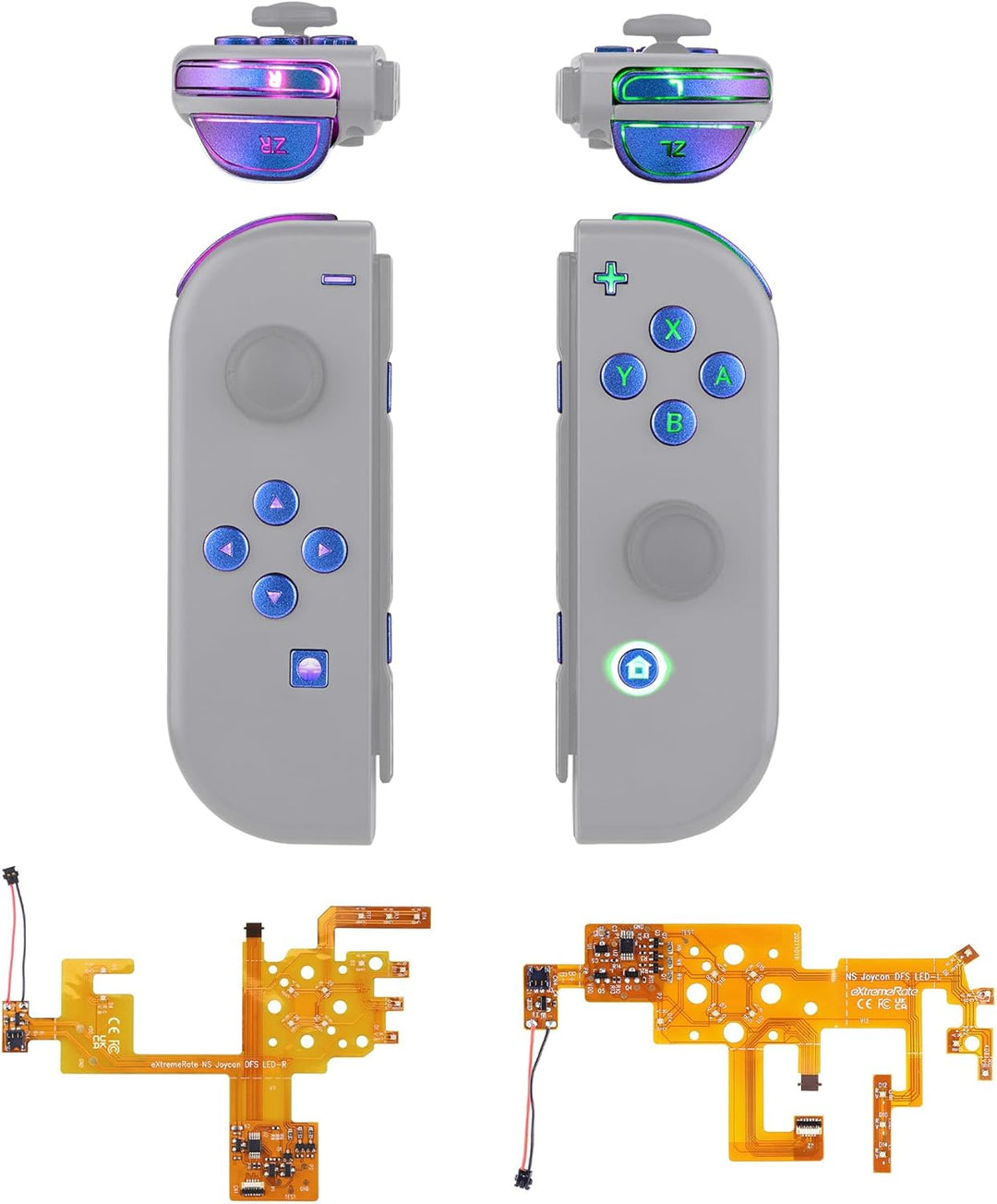 eXtremeRate LED Tasten für NS Switch Joycon,7 Farbe 9 Modi Leuchttaste ABXY Knöpfe Tasten Trigger Be