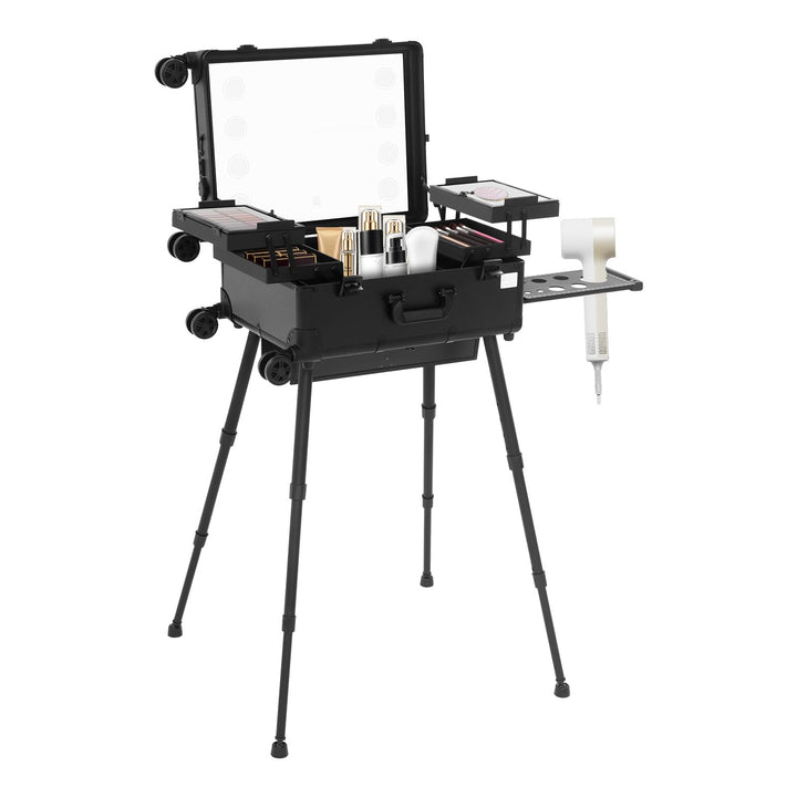 MINRS Kosmetikkoffer Trolley, Schminkstation Trolley Make Up Koffer mit Spiegel und Licht Friseurkof