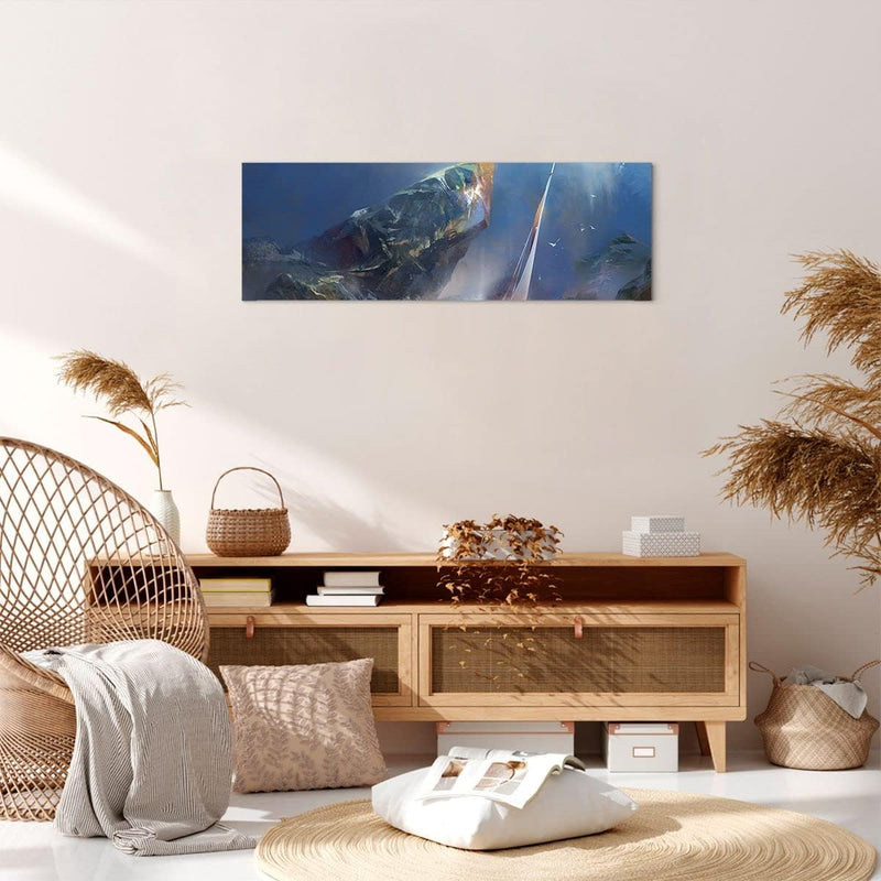 Panorama Bilder auf Leinwand Meer Segelboot Leinwandbild mit Rahmen 90x30cm Wandbilder Dekoration Wo