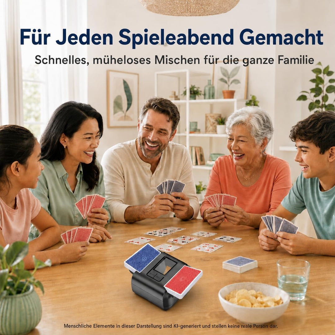 Kartenmischmaschine Elektrische für 1-2 Decks, Auto-Stopp/Manuell | USB-C wiederaufladbar, leisem 65