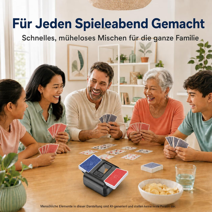 Kartenmischmaschine Elektrische für 1-2 Decks, Auto-Stopp/Manuell | USB-C wiederaufladbar, leisem 65