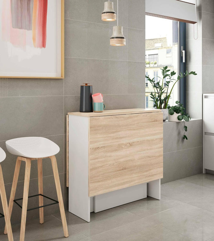 Dmora - Ausziehbarer Toledo-Tisch, klappbarer Esstisch mit klappbarer Platte, klappbarer Beistelltis