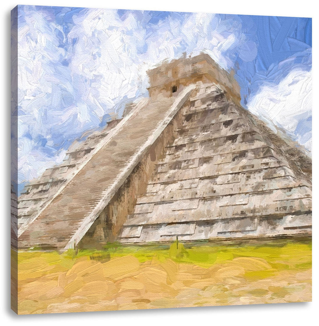 Pixxprint Atemberaubender Maya Tempel als Leinwandbild/Grösse: 70x70 cm/Wandbild/Kunstdruck/fertig b
