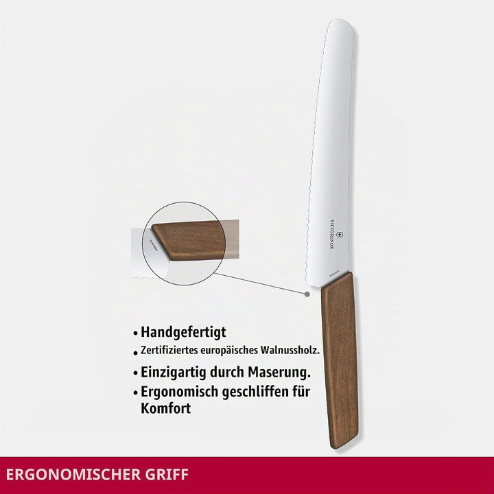 Victorinox, Swiss Modern, Profi Brot- und Konditormesser, Extra Scharfe Klinge, Wellenschliff, 22 cm