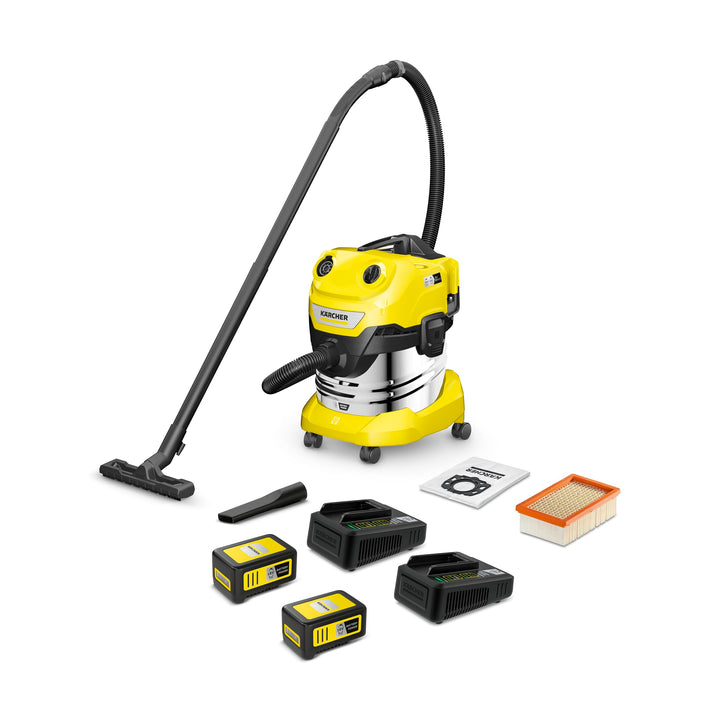 KÄRCHER Akku-Nass-/Trockensauger WD 4-18 S Dual Battery Set, 36-V-Motor, Edelstahlbehälter: 20 l, Bl