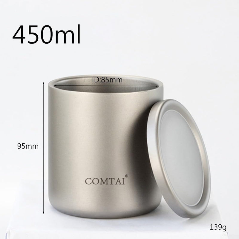 SPORTARC Tragbarer Camping-Wasserbecher, Titan-Tasse, doppelwandige Titan-Wassertasse, Kaffee-Tee-Be