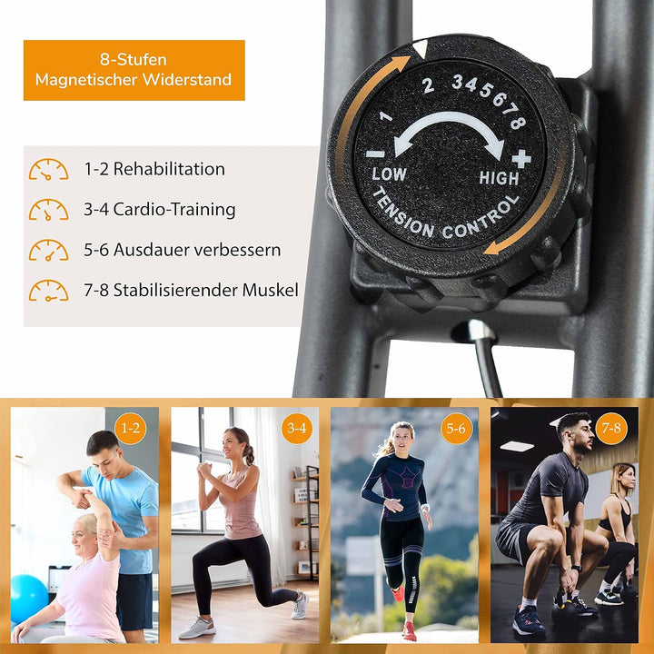 Fjoerdesports faltbarer Fahrradtrainer, Heimtrainer, Fitnessfahrrad LCD Trainingscomputer, klappbare