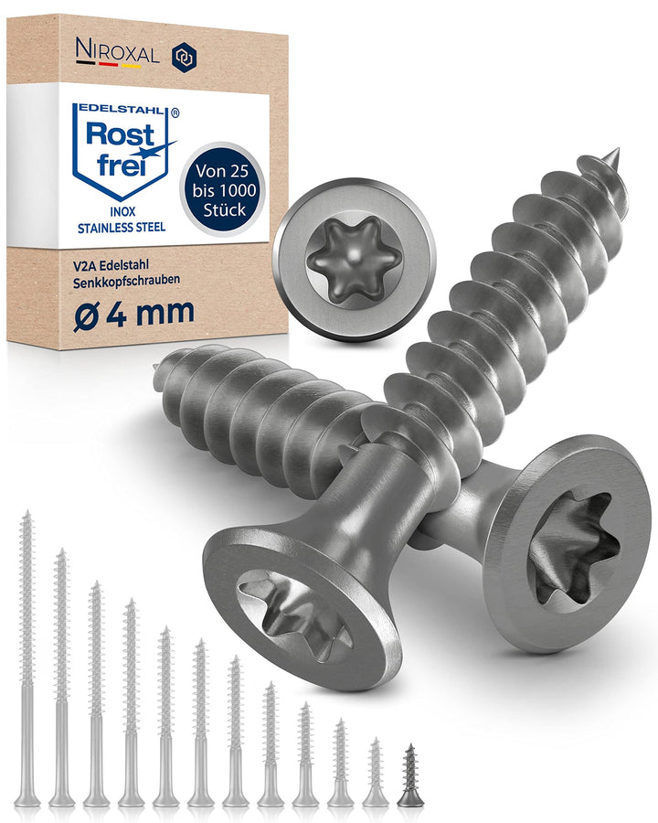 Schrauben Torx Edelstahlschrauben 4x16 Edelstahl V2A rostfrei Spanplattenschrauben für Holz Vollgewi