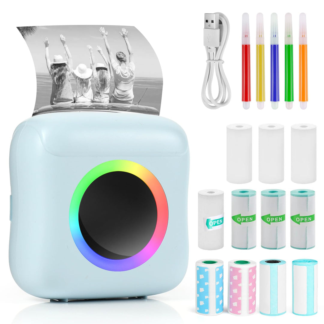 GuKKK Mini Drucker, Mobiler Fotodrucker, Tragbarer Mini Fotodrucker, Wireless Thermodrucker mit 11 R