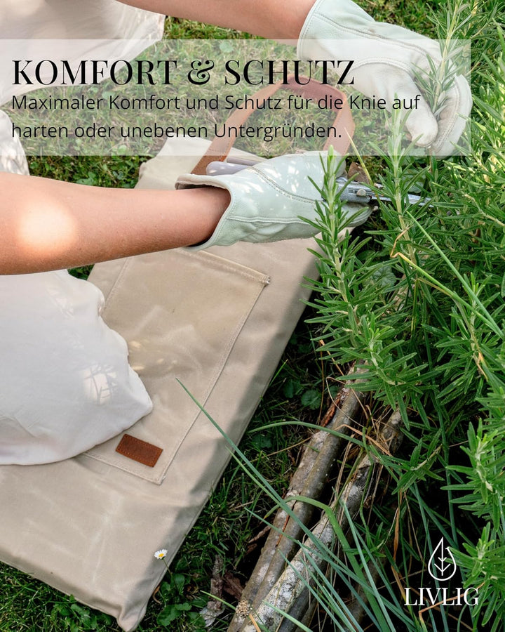 Livlig53 Garten Kniekissen aus gewachstem Canvas und Ledergriff. Kniepolster geeignet für Garten, We