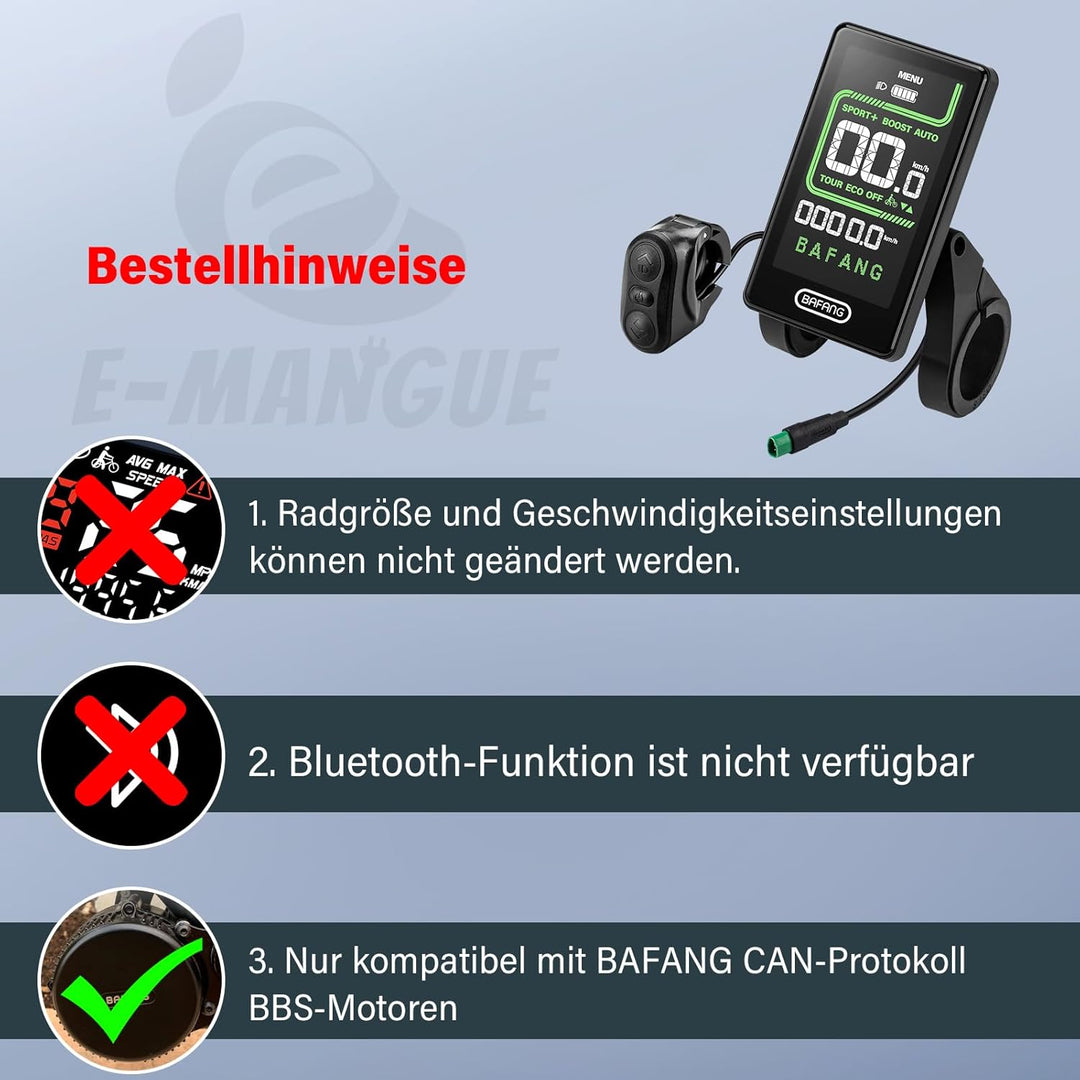 BAFANG Ebike Display CAN Version für M620, M600, M560, M510, M420 Mittelmotoren, E-Bike Display Fahr