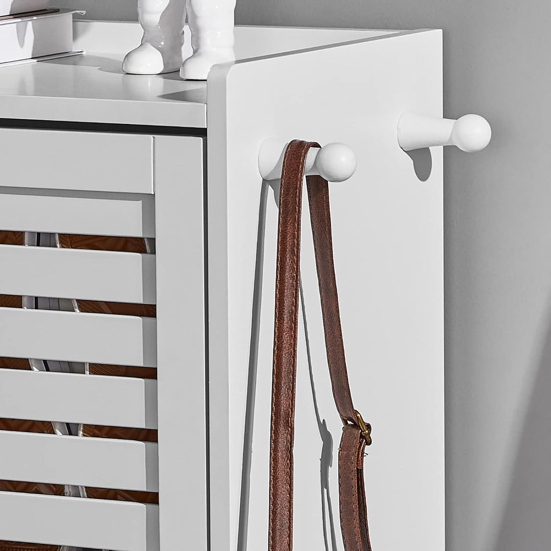 SoBuy Schuhschrank Hoch Weiss, Schuhkipper mit 3 Klappen und 6 Ablageflächen, Schuhkommode für Flur