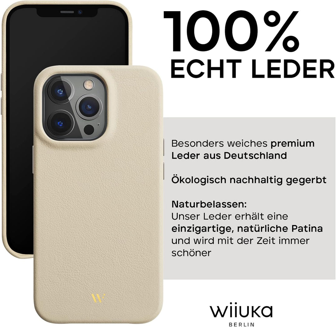 WIIUKA Hülle für iPhone 14 Pro Max, Leder aus Deutschland, Lederhülle extra Dünn, Premium Handyhülle