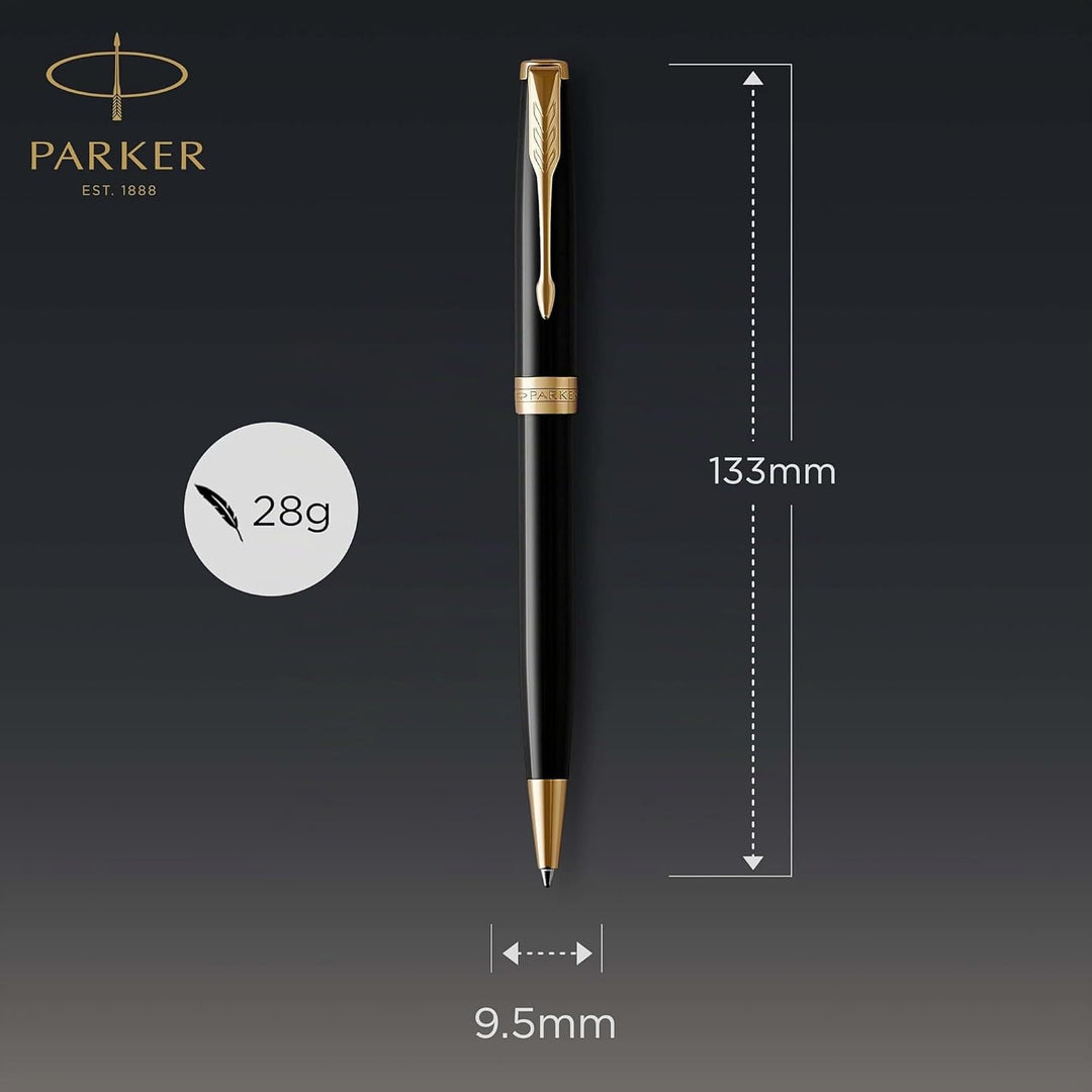 Parker Sonnet Kugelschreiber | Schwarze Lackierung mit Goldzierteilen | Mittlere Spitze | schwarze T