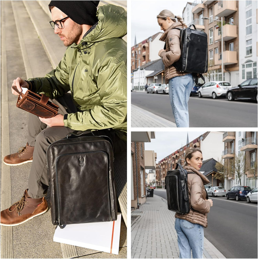 Corno d´Oro Handmade Rucksack Herren Leder Gross mit Organizer-Fach I Premium XL Lederrucksack Damen