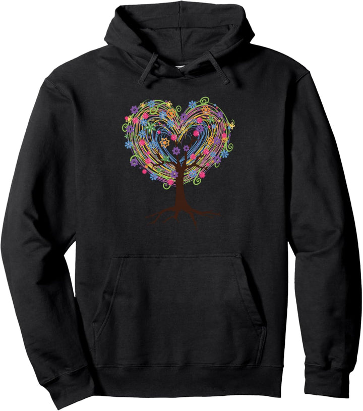 Bunter Regenbogen-Herzbaum Pullover Hoodie