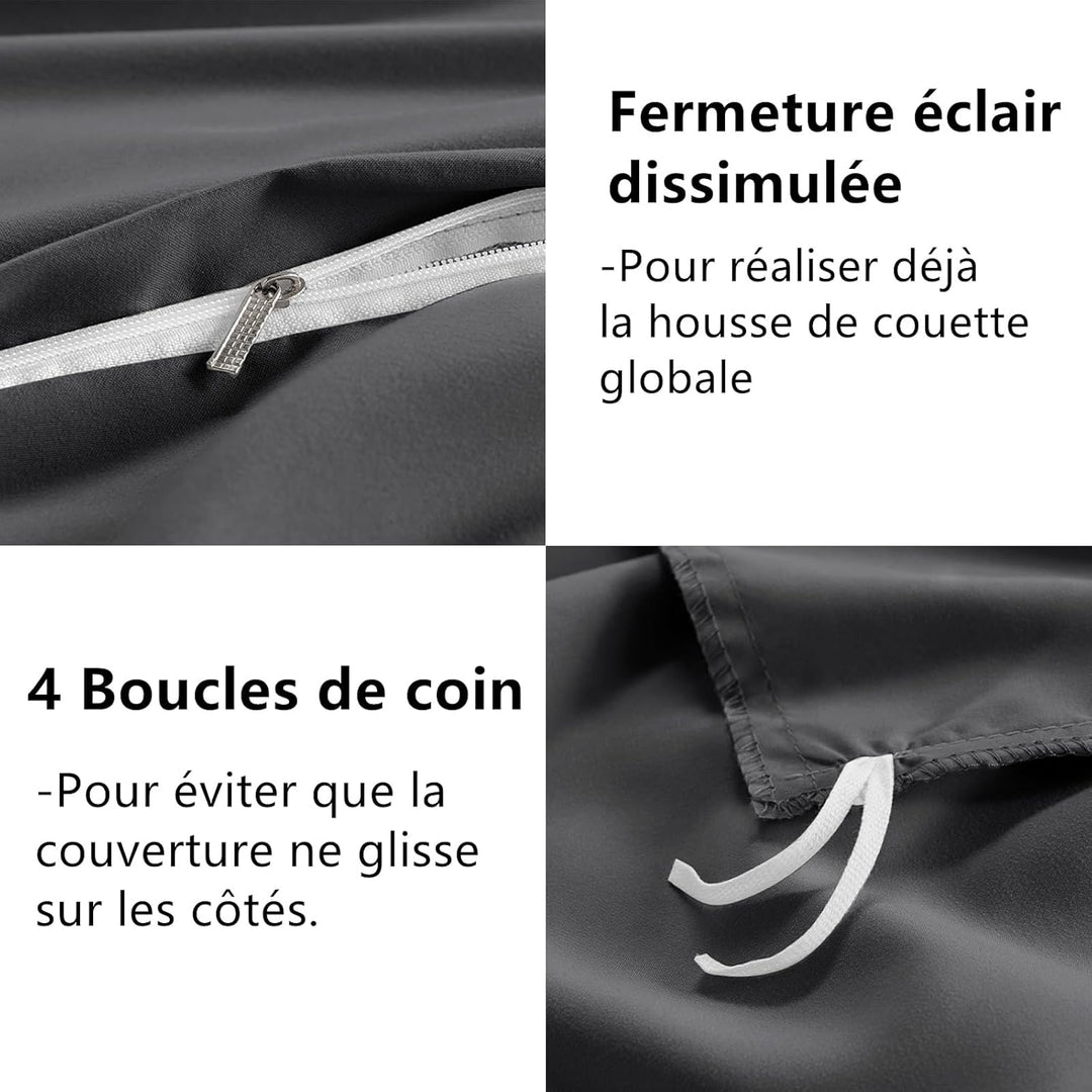 WAVVE Bettwäsche 240x260 3 teilig Anthrazit - Bettbezug 240 x 260 Set mit Kissenbezüge 65x65 cm, Bet