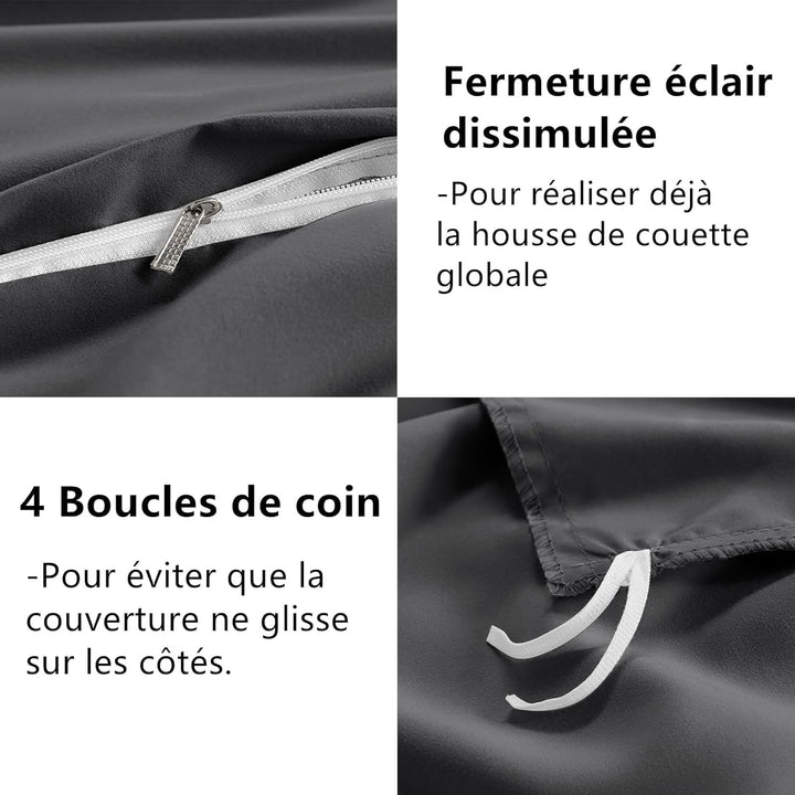 WAVVE Bettwäsche 240x260 3 teilig Anthrazit - Bettbezug 240 x 260 Set mit Kissenbezüge 65x65 cm, Bet