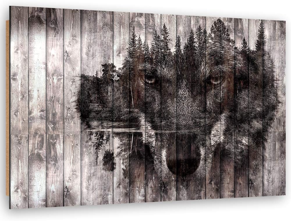 Feeby Wanddeko Wolf Kunst modern Bilder abstrakt Braun 100x70 cm Deko Paneel 100x70 cm Braun_c, Deko