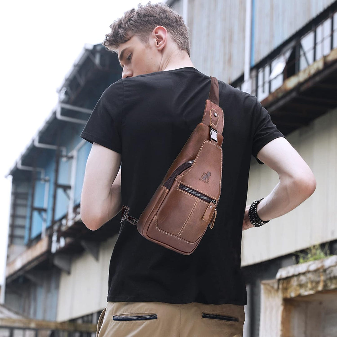 Herren-Brusttasche Umhängetasche aus Echtem Leder Sport und Freizeit im Freien Multifunktionale Vint