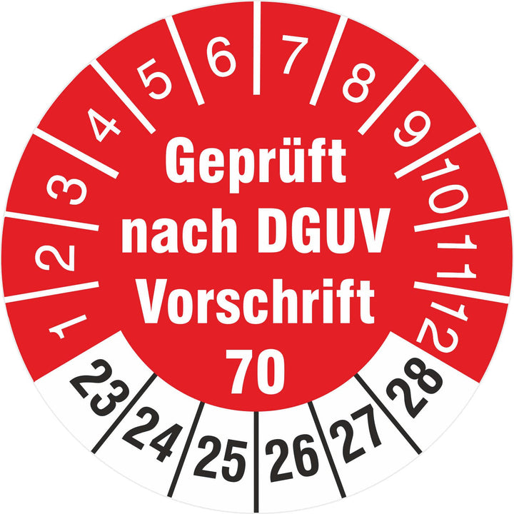 1000 Stück Prüfetiketten 18 mm geprüft DGUV Information Vorschrift 70 Fahrzeuge UVV 2023-2028 Prüfpl