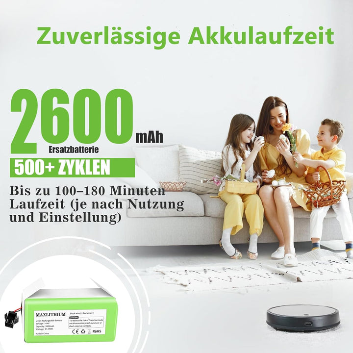 14.4V 2600mAh Ersatz-Akku Akku kompatibel mit Eufy RoboVac 11S 11S MAX G10 Hybrid G20 Serie 15C 30 3